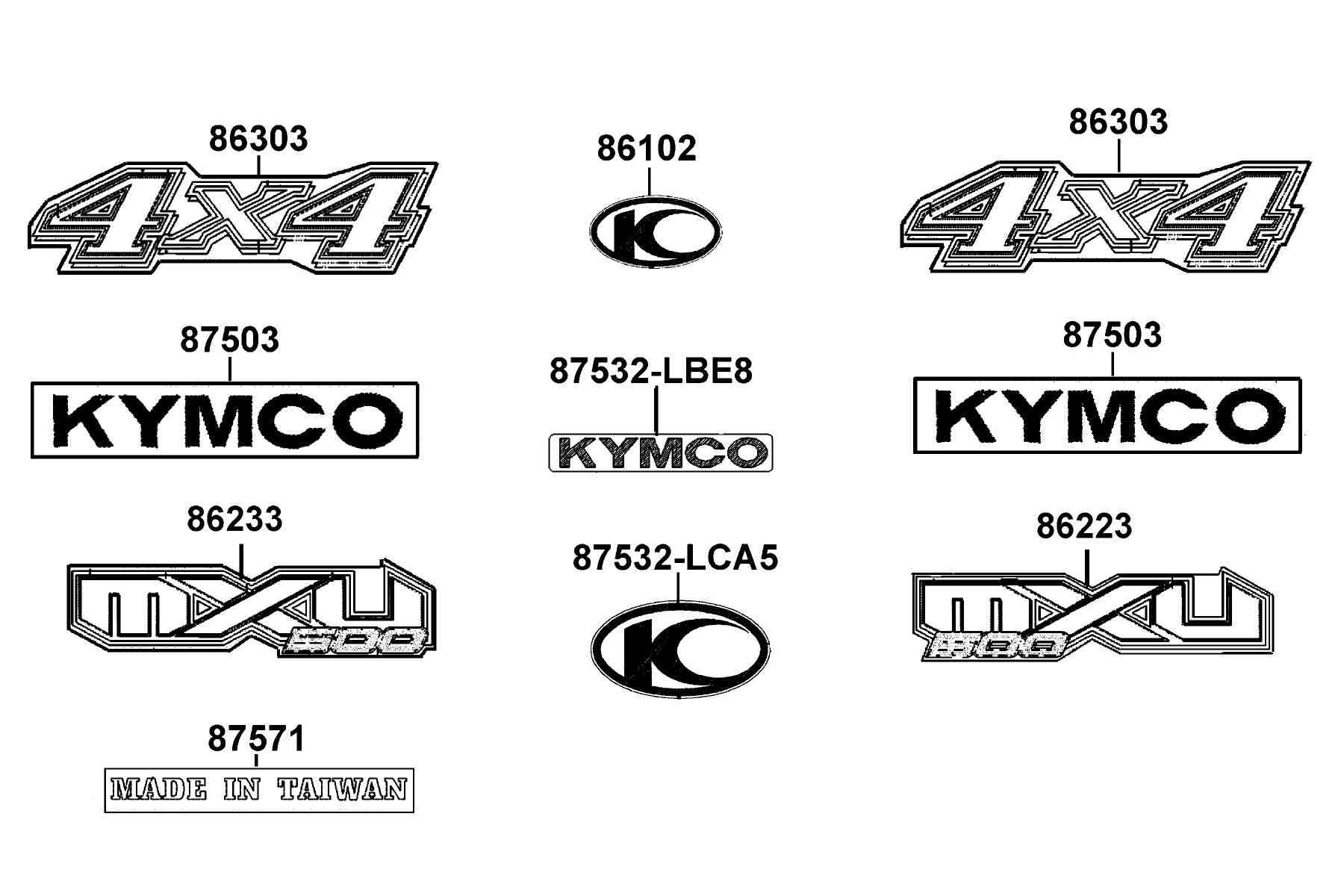 KYMCO MXU 500 (2008-2008) Emblem and Stripe parts diagram