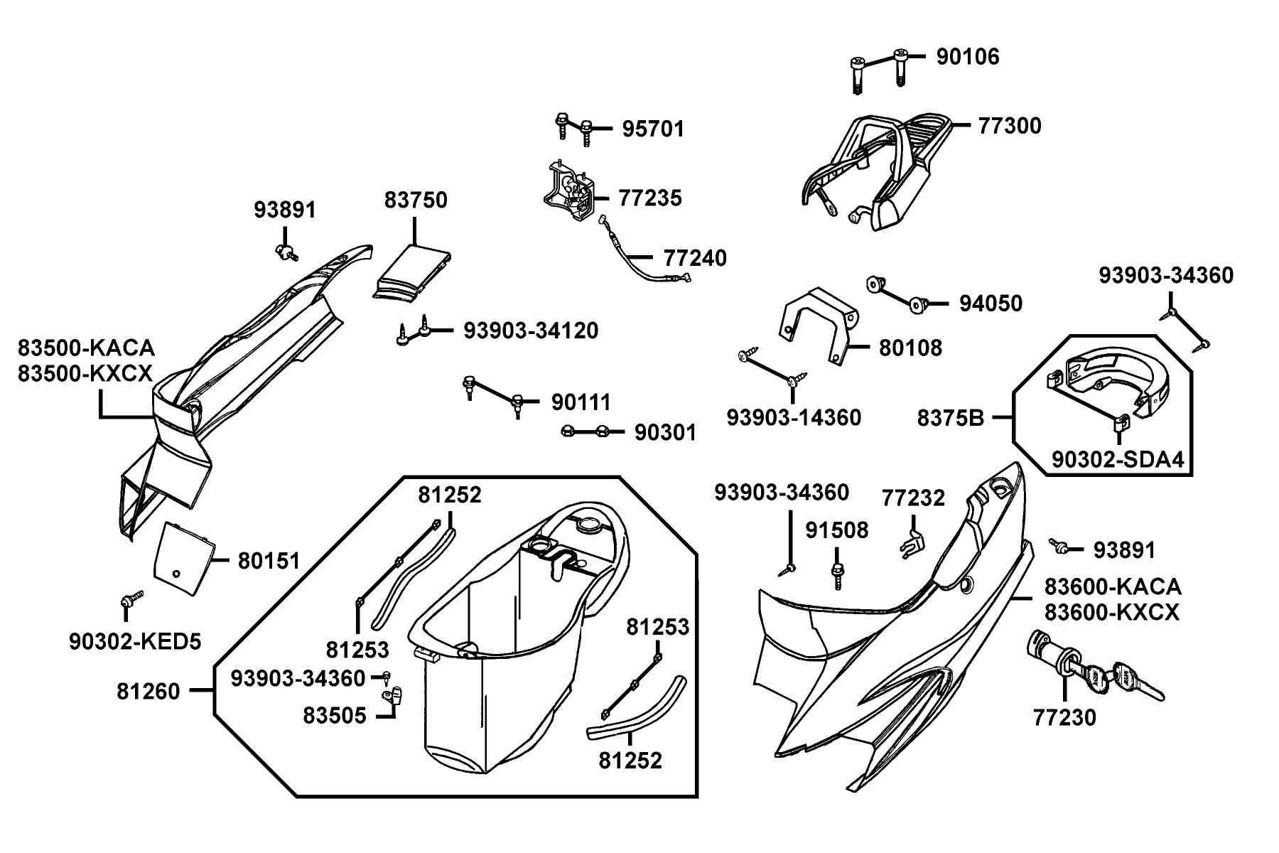KYMCO ZX 50 (2000-2006) Body Cover and Luggage Box parts diagram