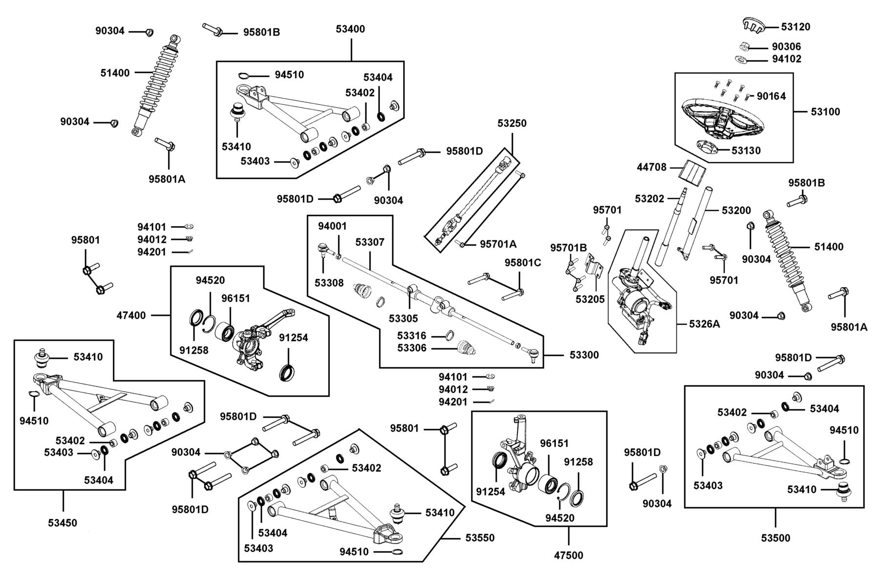 UXV 700i LE EPS(2020) Cushion Assy Fr● Wheel Assy Steering parts diagram