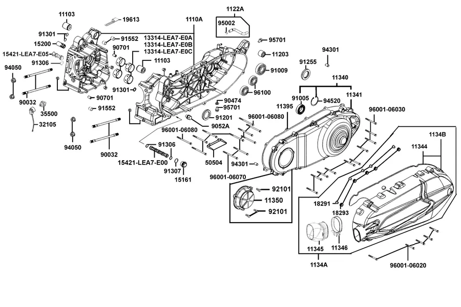 E01 Crank Case parts diagram