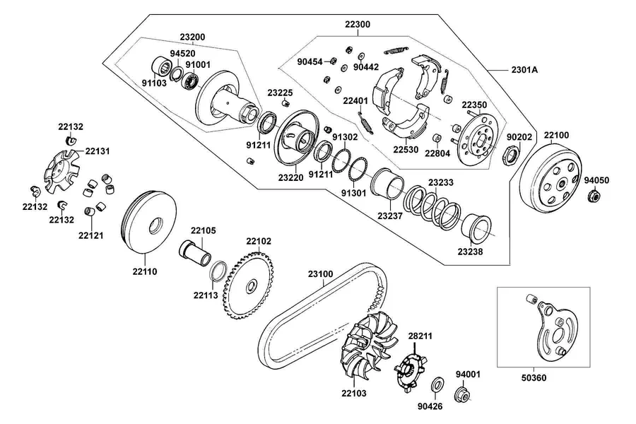 E05 Driven Pulley parts diagram