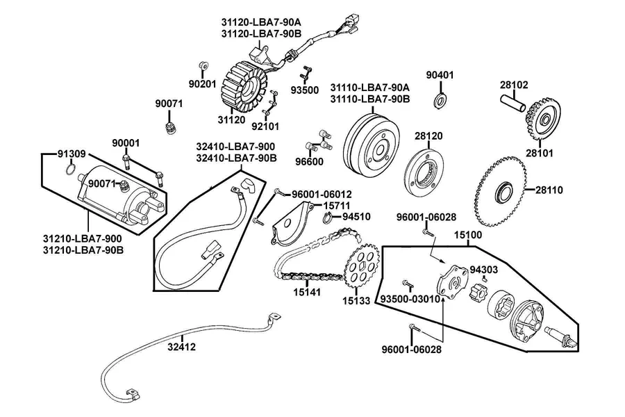 E06 Starting Motor and Generator parts diagram