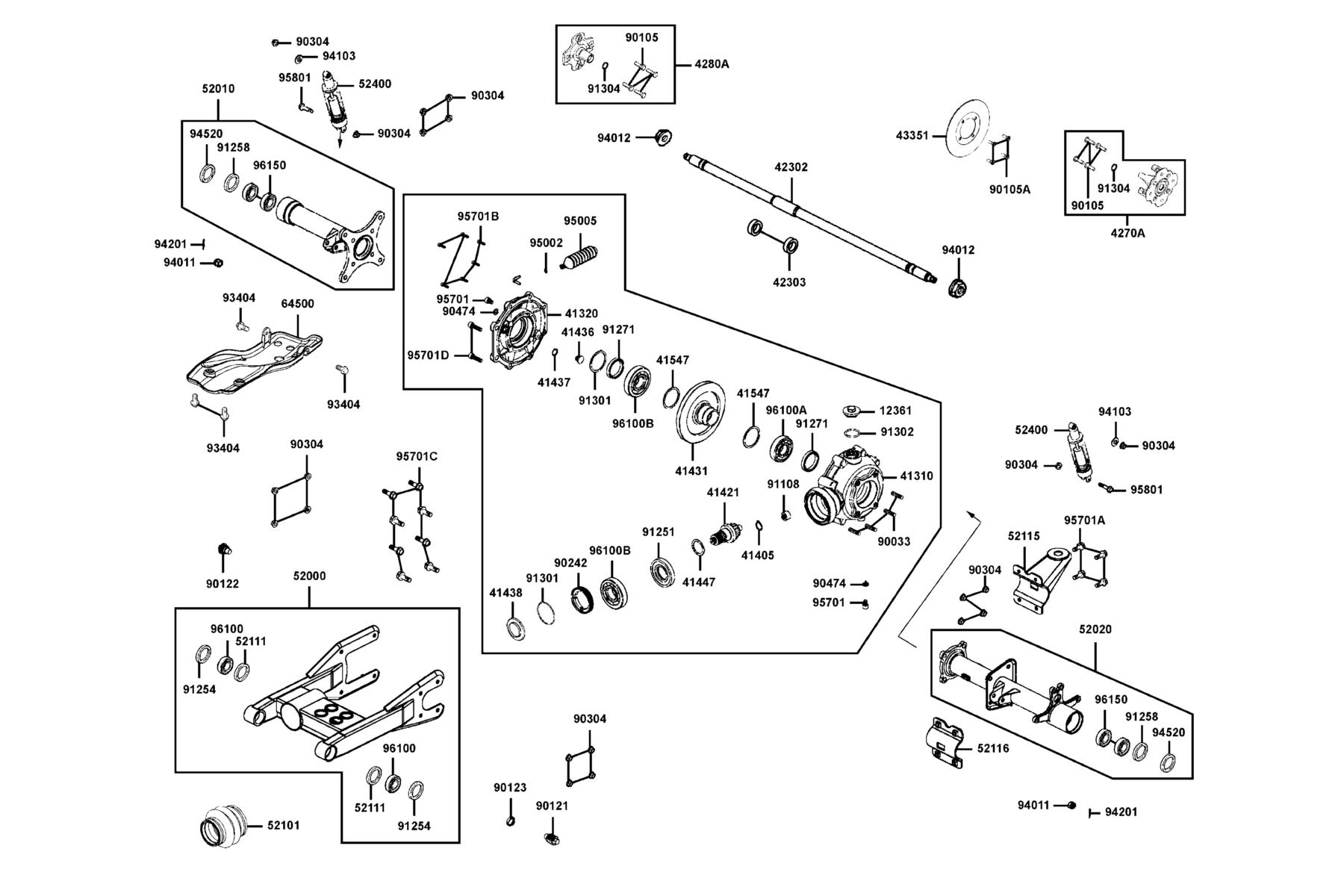 KYMCO MXU 500 (OFF ROAD) Rr Cushion and Gear Assy Rr Final parts diagram