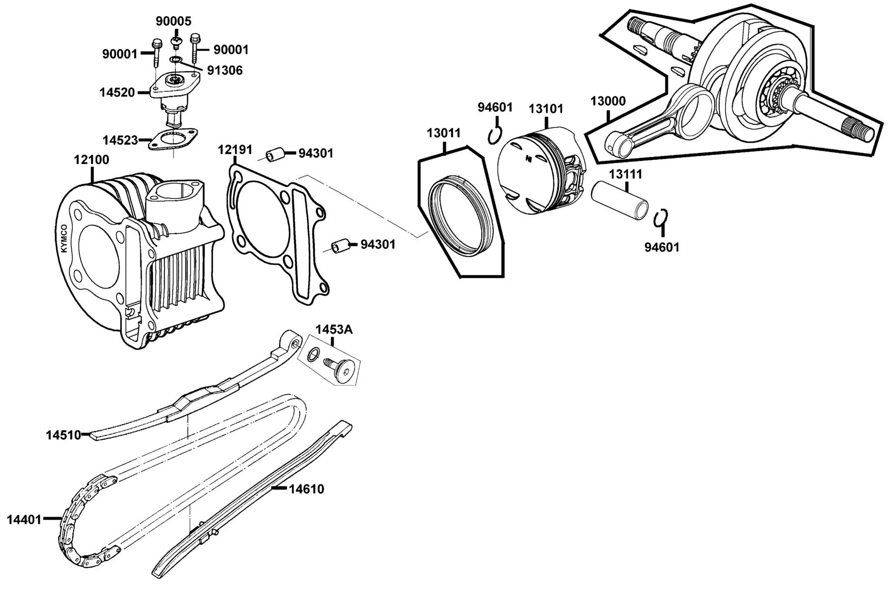 LIKE 200(2010~) Cylinder ● Piston ● Crankshaft parts diagram