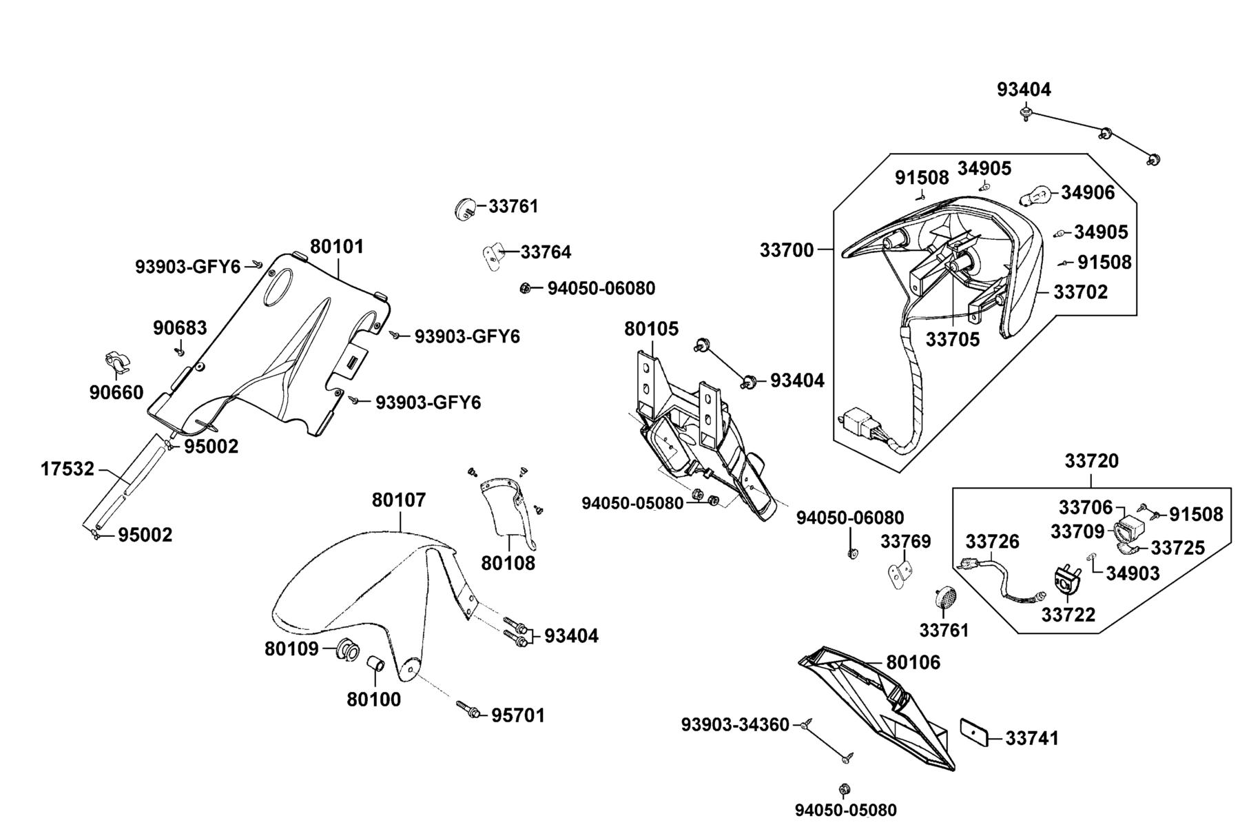 KYMCO SUPER9S Rear Light and Rear Fender parts diagram
