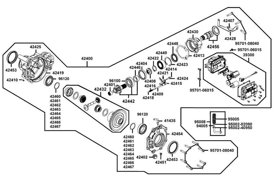 E09 Gear Case Front parts diagram