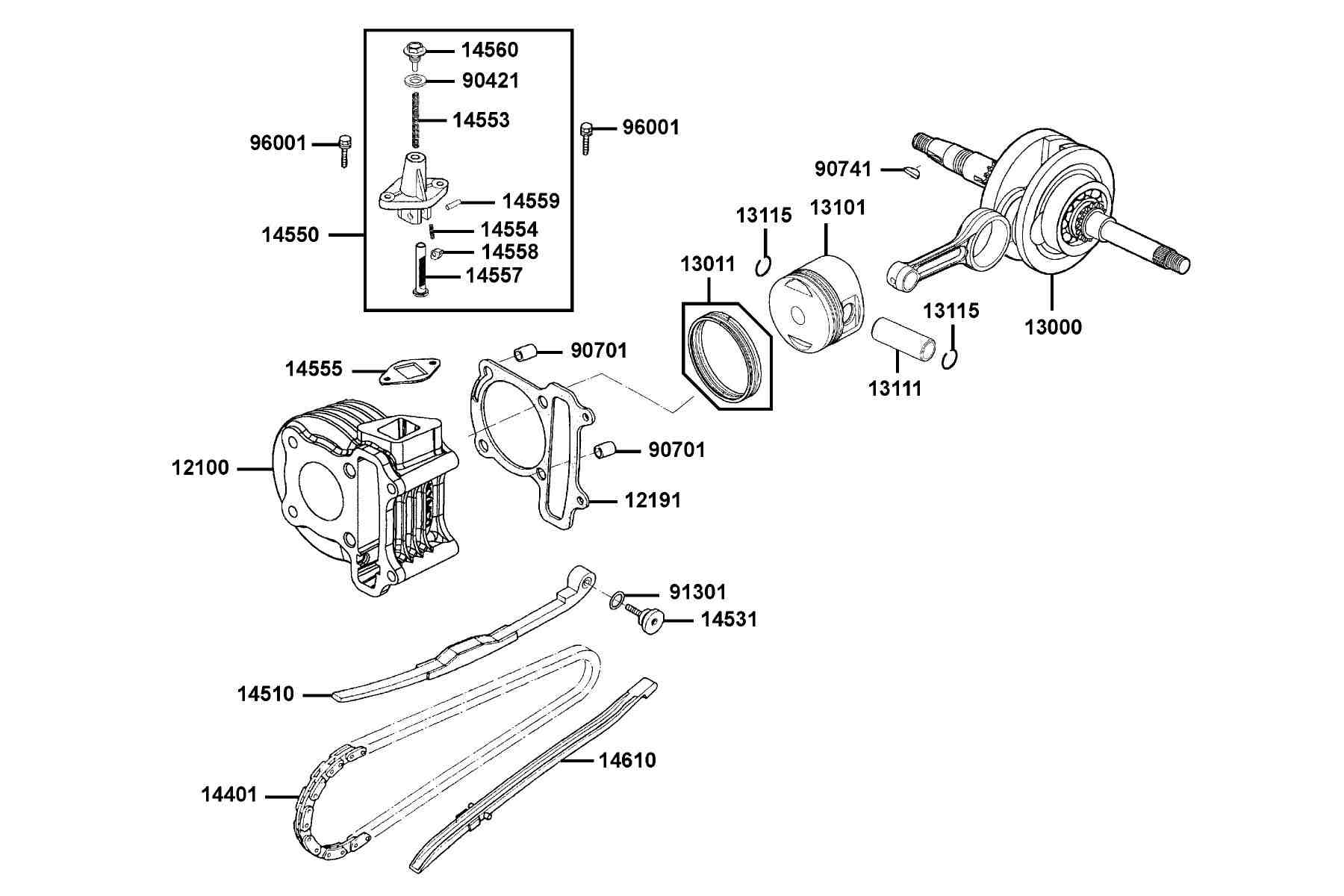 KYMCO PEOPLE S 50 4T (2007-2007) Cylinder, Piston and Crankshaft parts diagram