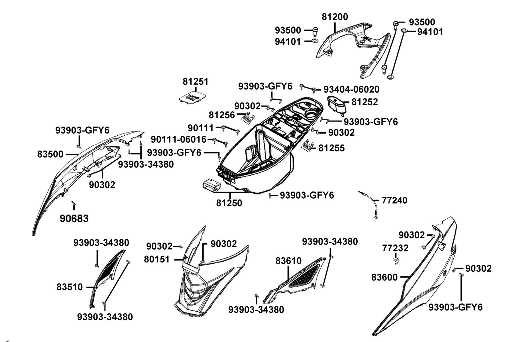 SUPER8 50R ON-ROAD(2017) Body Cover ● Luggage Box parts diagram