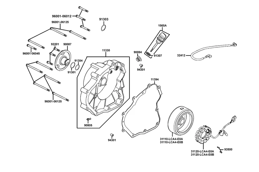 E05 Right Crankcase Cover and Generator parts diagram