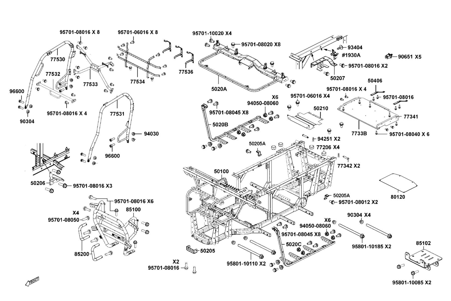 UXV(2022) Body Comp Frame●Cargo Bed Assy parts diagram