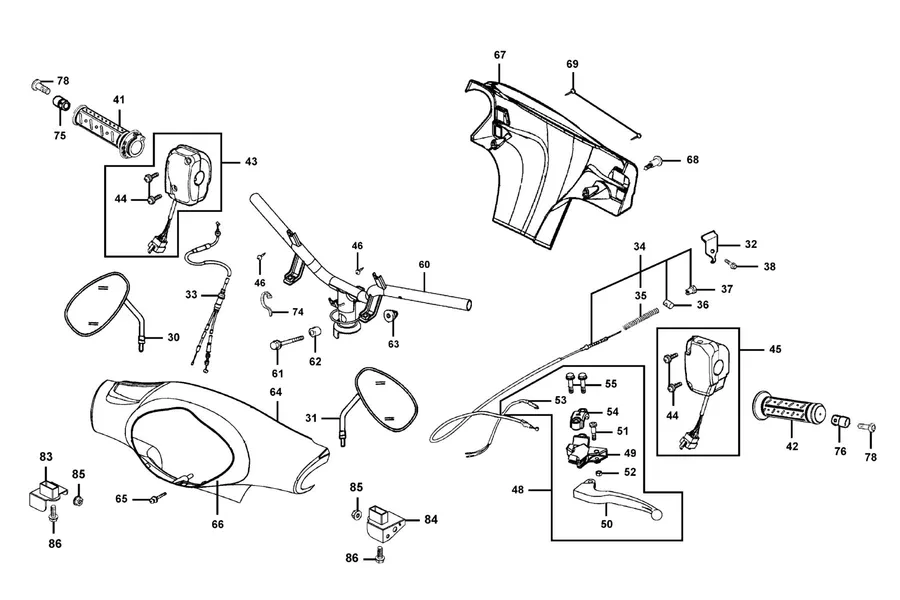 F03 Handle Steering and Handle Cover parts diagram