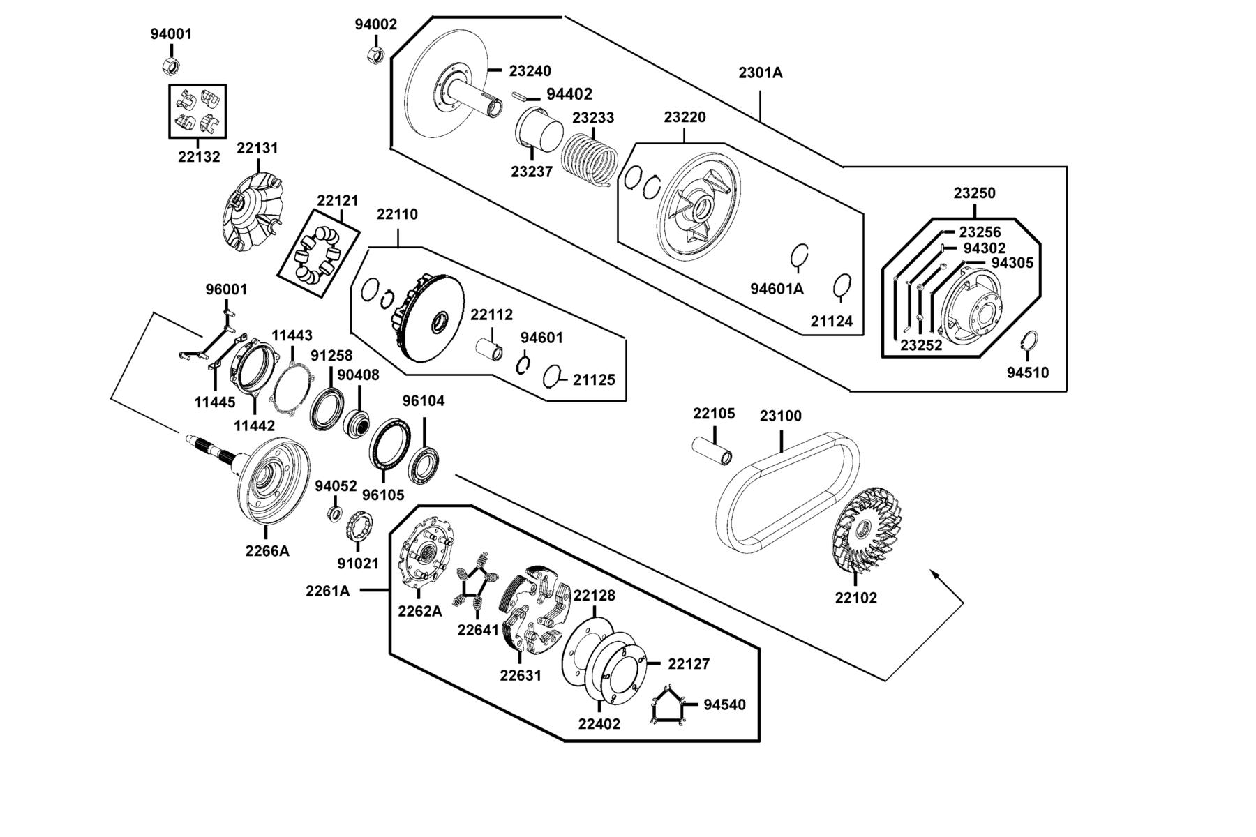 UXV Drive Pulley parts diagram