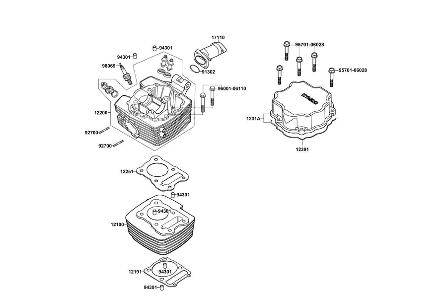 E02 Cylinder Head Cover and Cylinder Head parts diagram