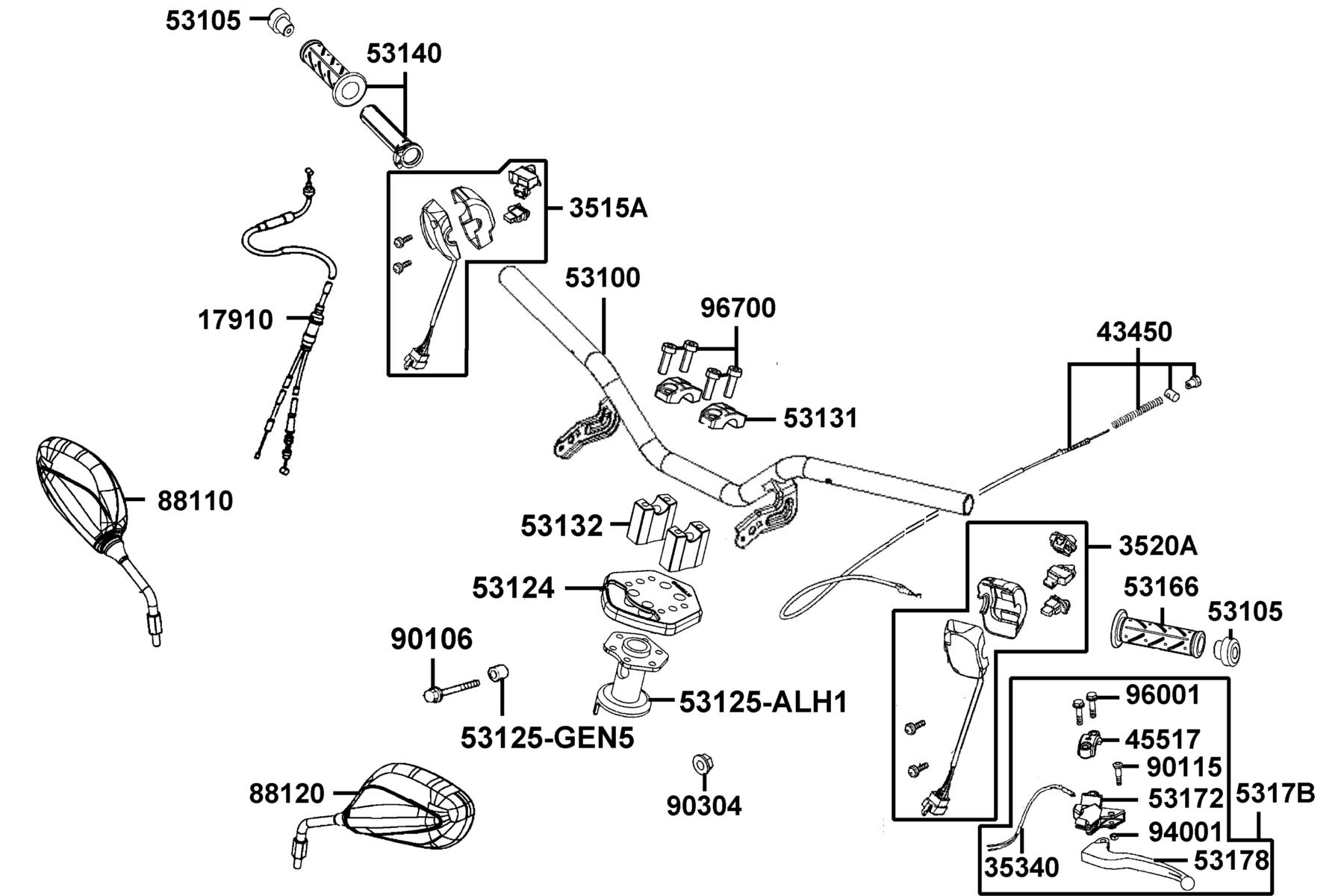 SUPER 8 150R ON-ROAD(2015~) Handle Steering ● Handle Cover parts diagram