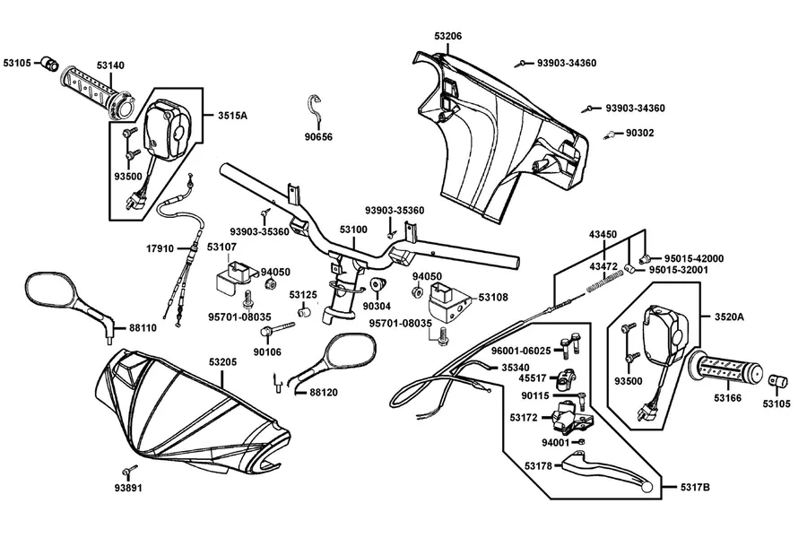 F03 Handle Steering and Handle Cover parts diagram