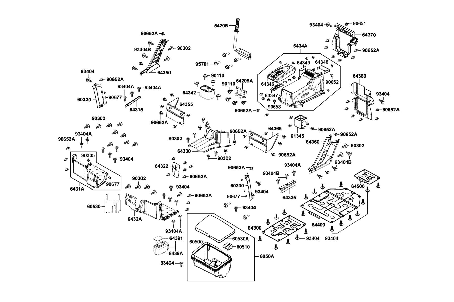 UXV (2022) Box Assy Luggage● Panel Assy R/L Footrest parts diagram