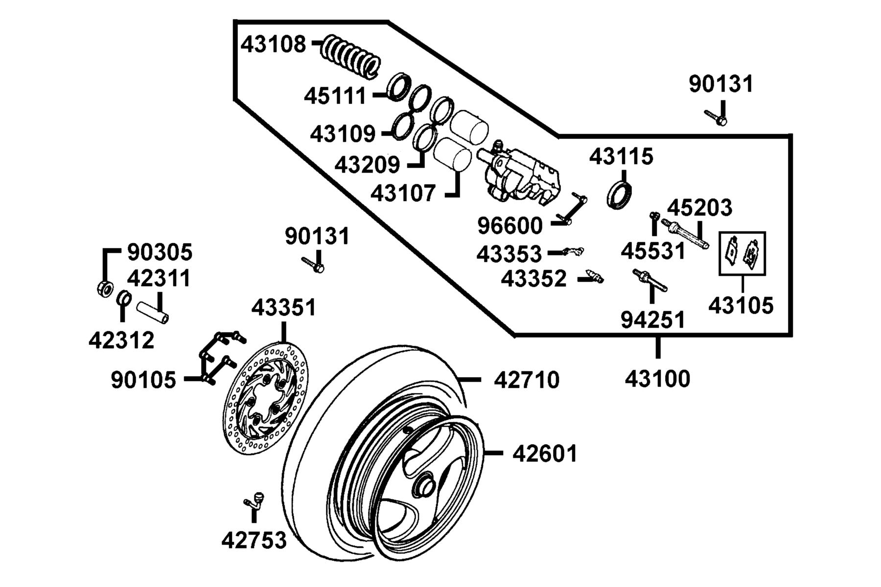 KYMCO GRANDVISTA 250 (2004-2007) Rear Wheel parts diagram