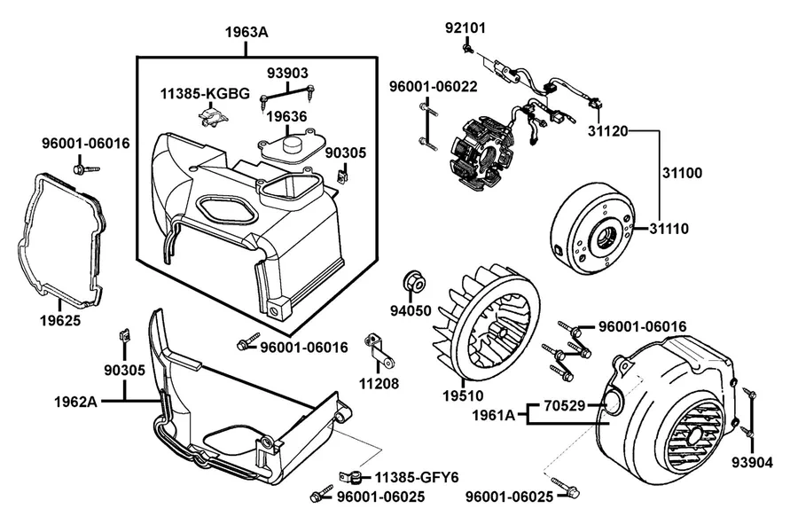 E07 Fan Cover and Generator parts diagram