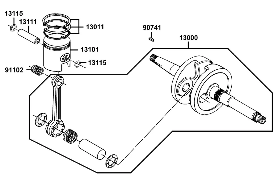 E10 Crankshaft and Piston parts diagram