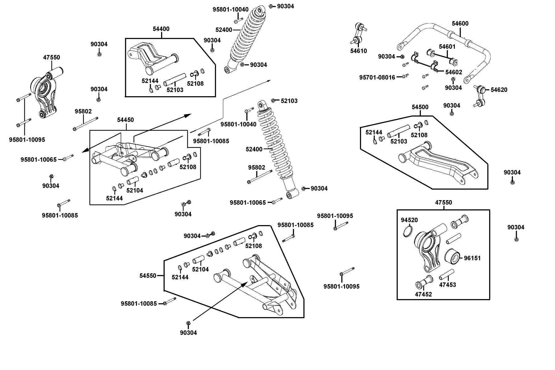 KYMCO FORD BUILT TOUGH (2012+) Cushion Assy Rr and Control Arm Assy Rr parts diagram