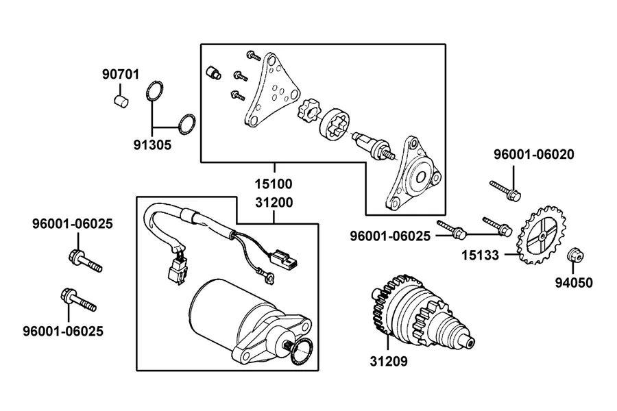 E07 Starting Motor and Oil Pump parts diagram