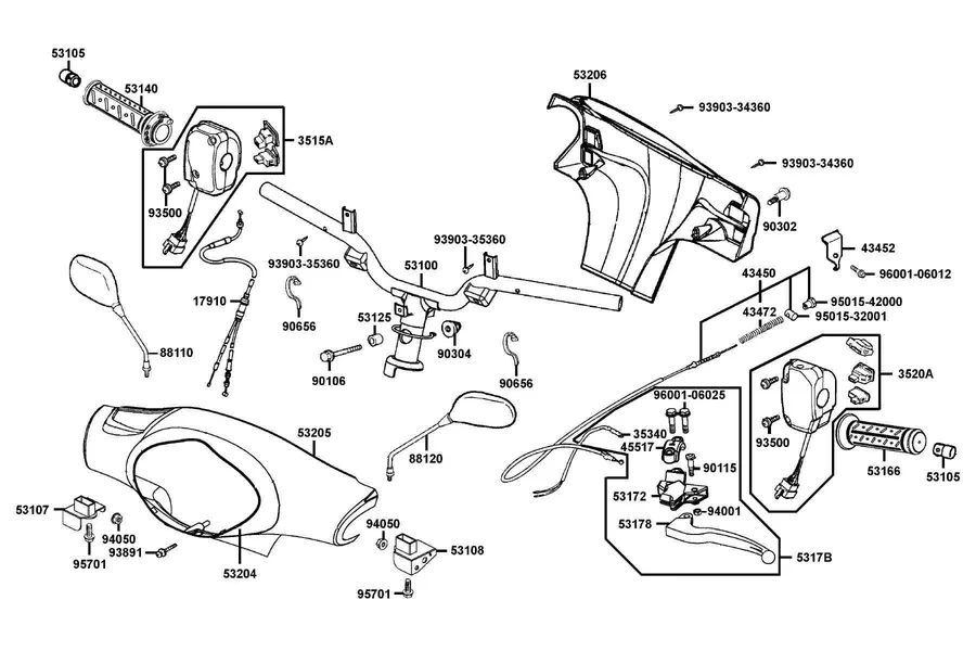 F03 Handle Steering and Handle Cover parts diagram
