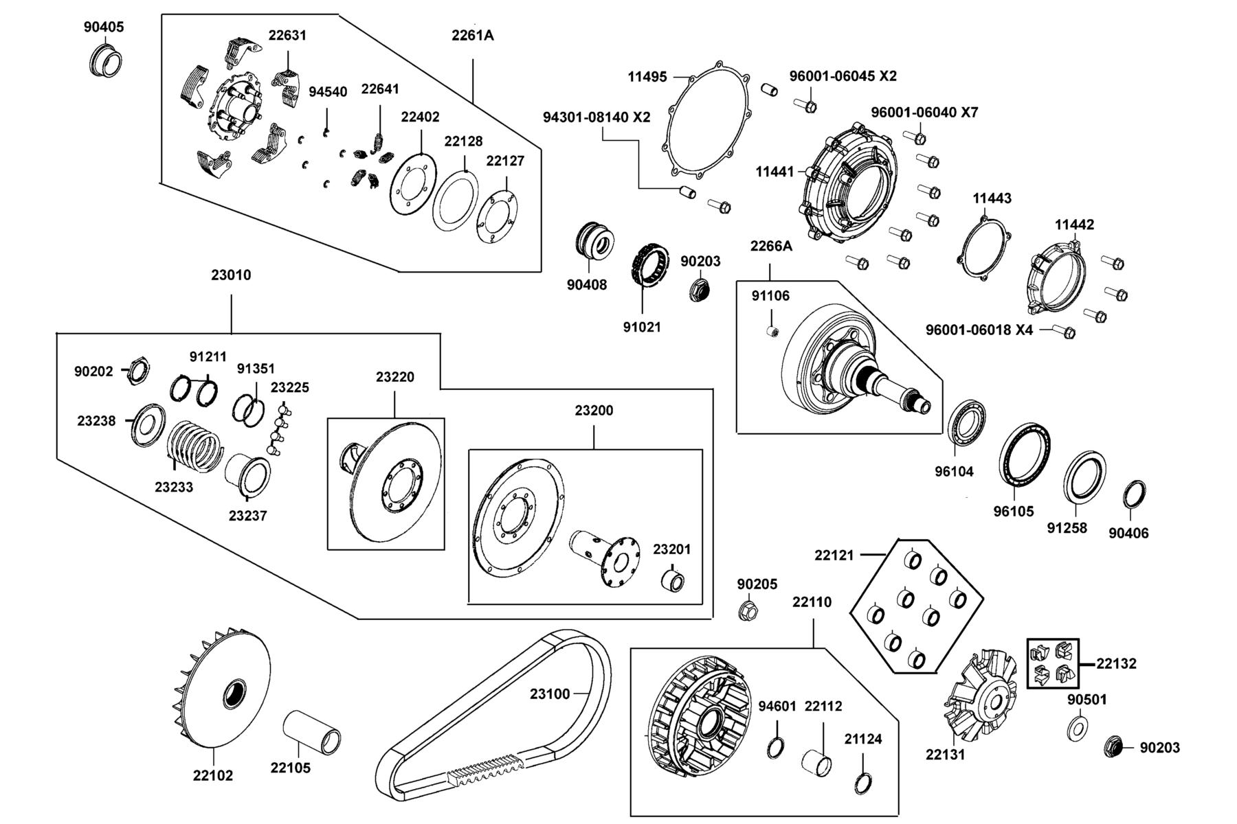 UXV 700i 2023MY Drive Pulley parts diagram