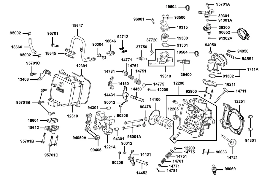 E02 Cylinder Head Cover and Cylinder Head parts diagram