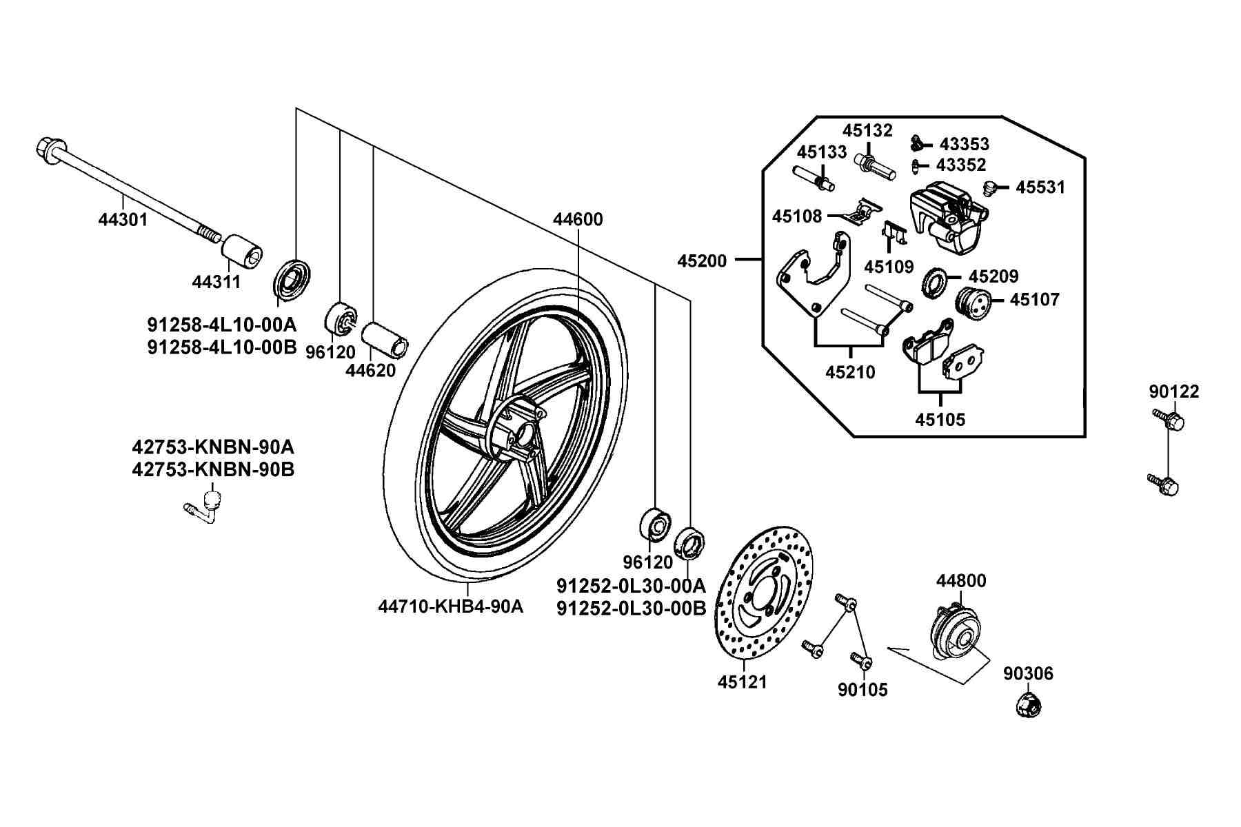 KYMCO PEOPLE 150 (2008-2009) Front Wheel parts diagram