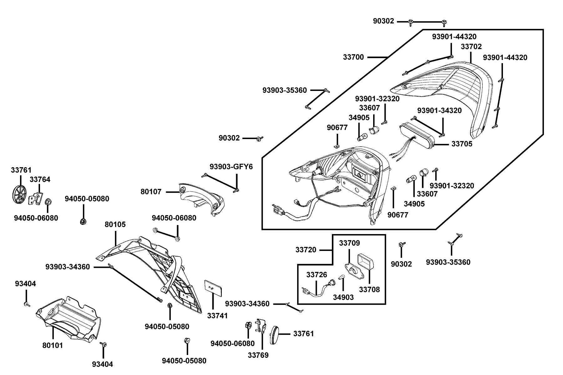 KYMCO XCITING 250 (2006-2007) Rear Light and Rear Fender parts diagram