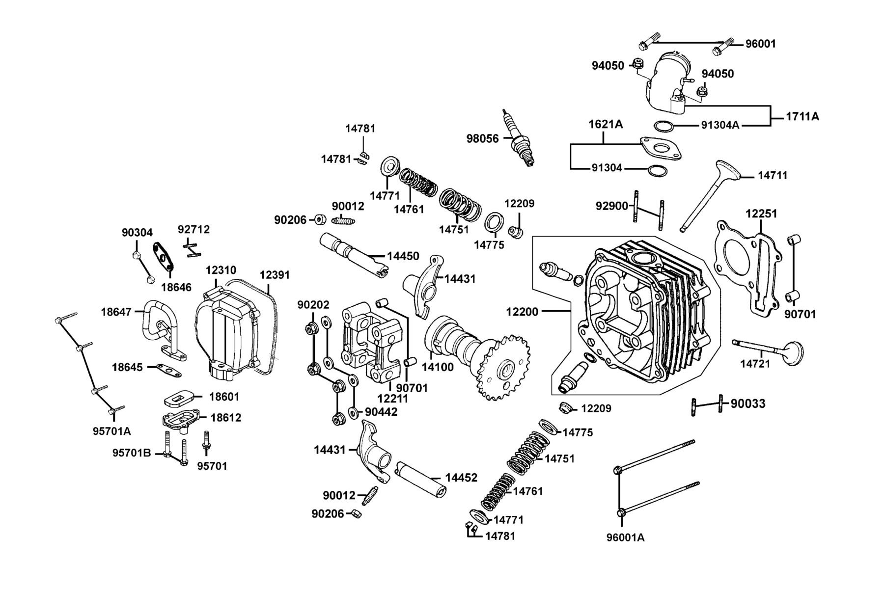 KYMCO Mongoose 70 S (2014-2015) Cylinder Head Cover and Cylinder Head parts diagram