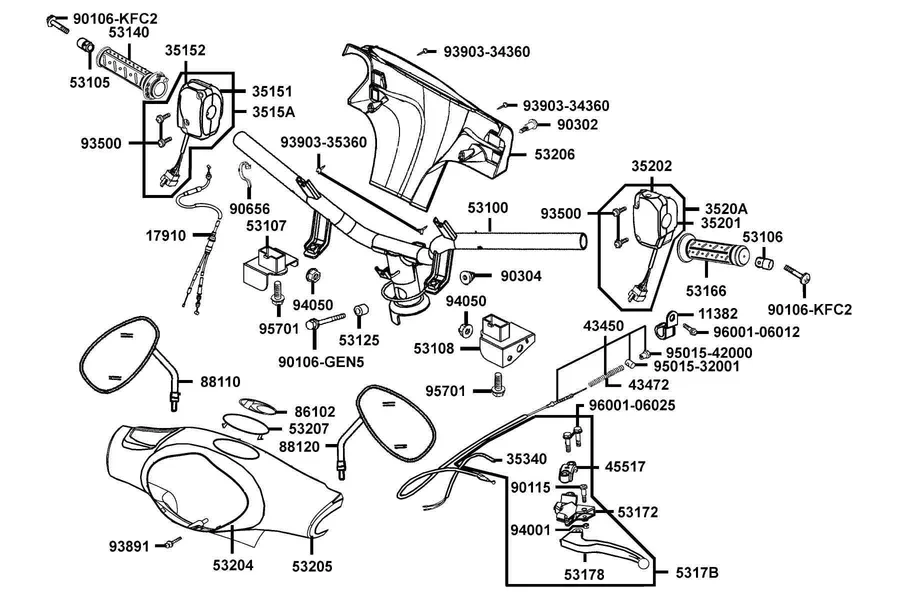 F03 Handle Steering and Handle Cover parts diagram