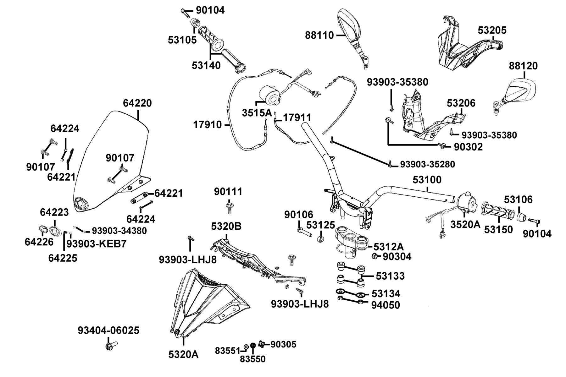 X-TOWN300i ABS (2019) Handle Steering ● Handle Cover parts diagram