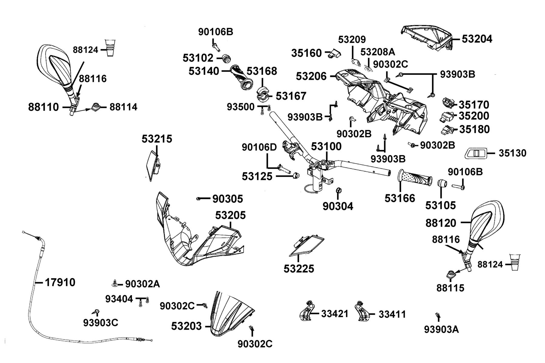 New People S 150(2020~ Handle Steering ● Handle Cover parts diagram