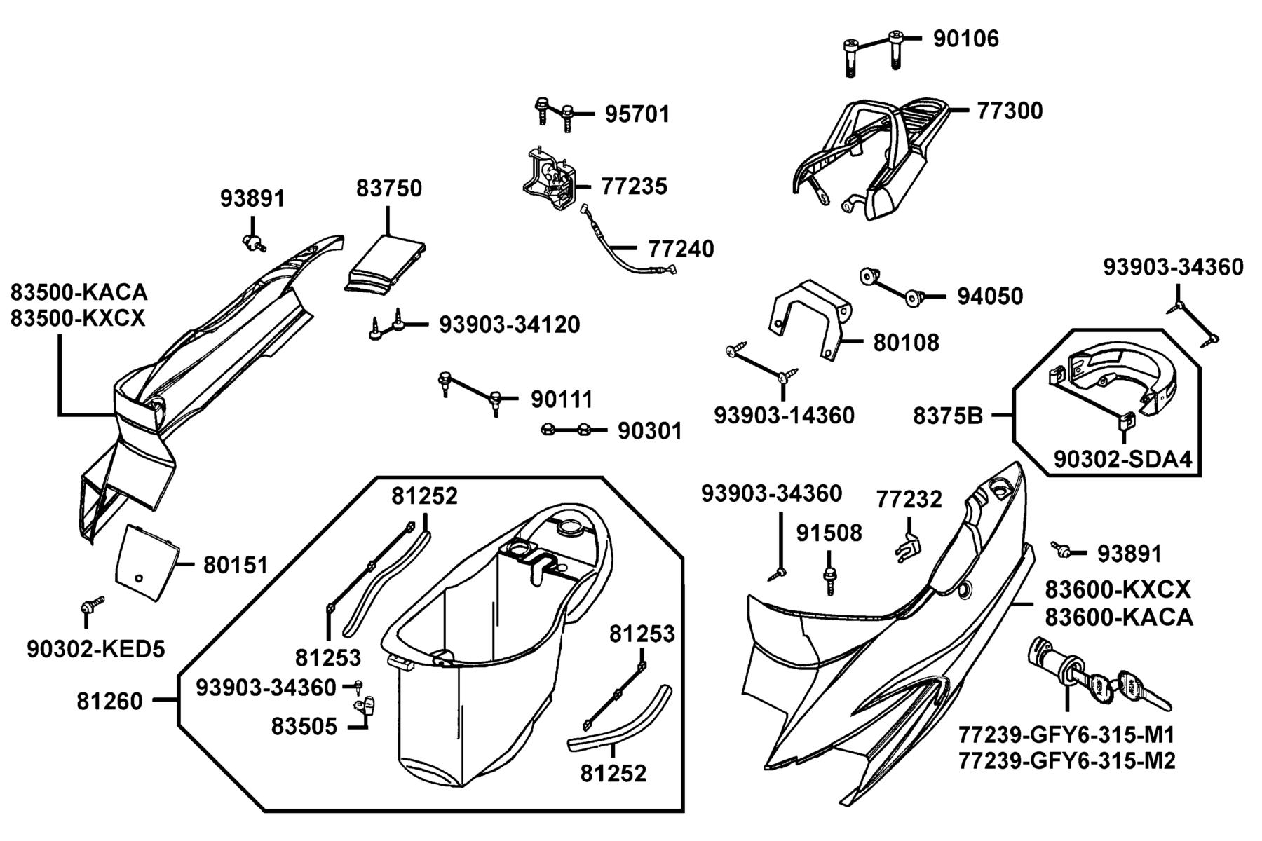 KYMCO ZX 50 Body Cover and Luggage Box parts diagram