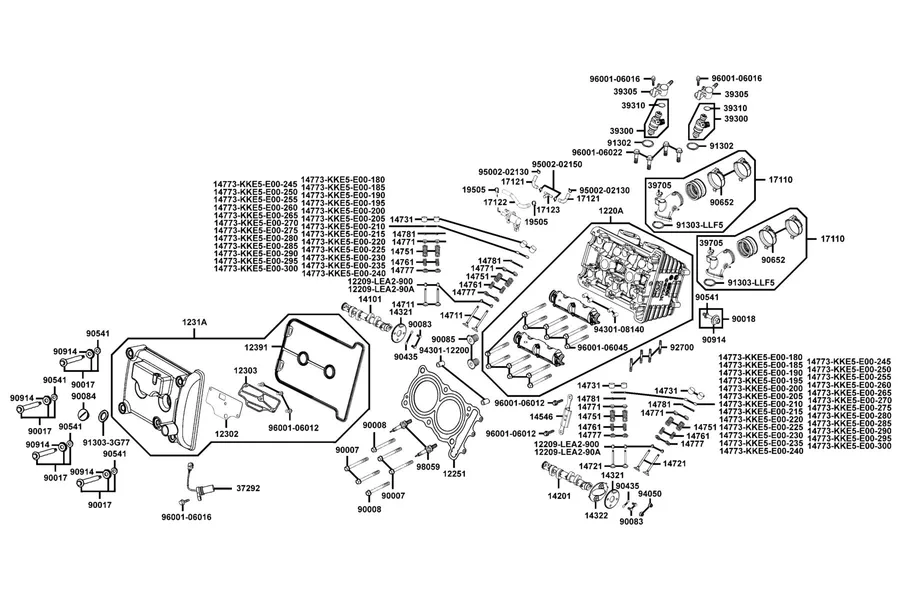 E02 Cylinder Head Cover and Cylinder Head parts diagram