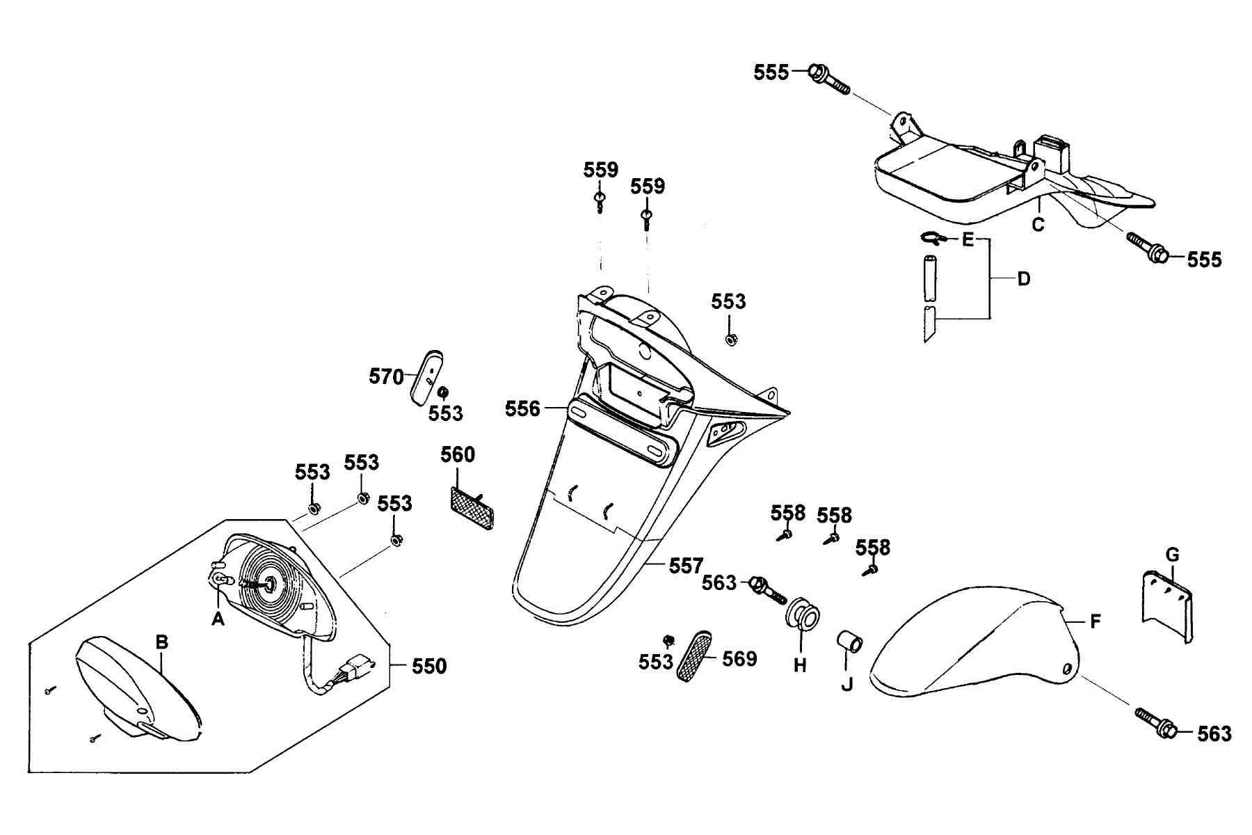 KYMCO COBRA 50 (2000-2003) Rear Light and Fender Rr Tire parts diagram