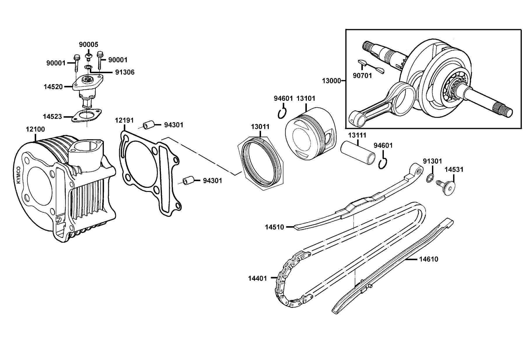 KYMCO MOVIE 150 (2013) Cylinder, Piston and Crankshaft parts diagram