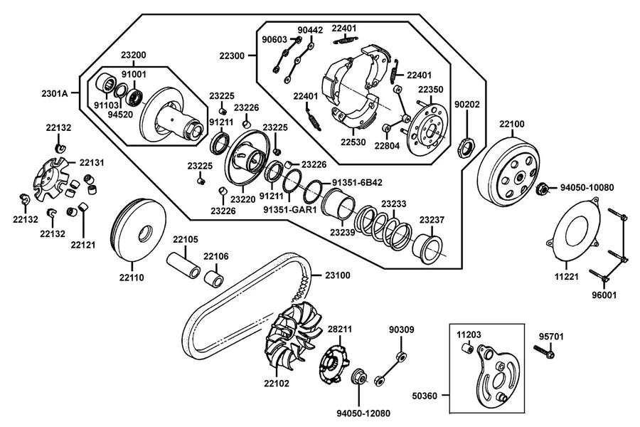 E05 Driven Pulley parts diagram
