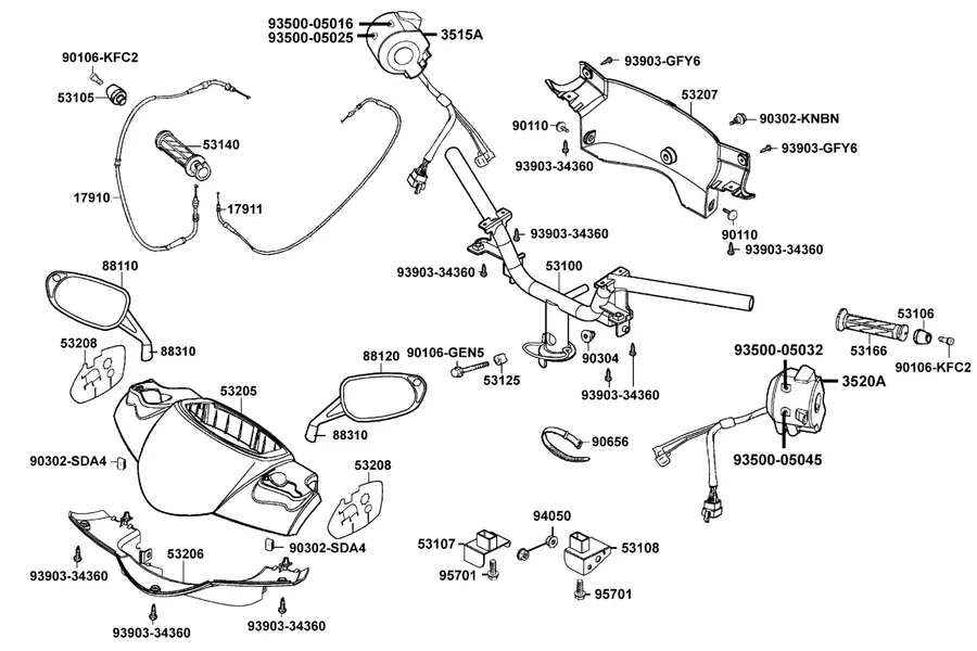 F03 Heandle Steering and Headle Cover parts diagram