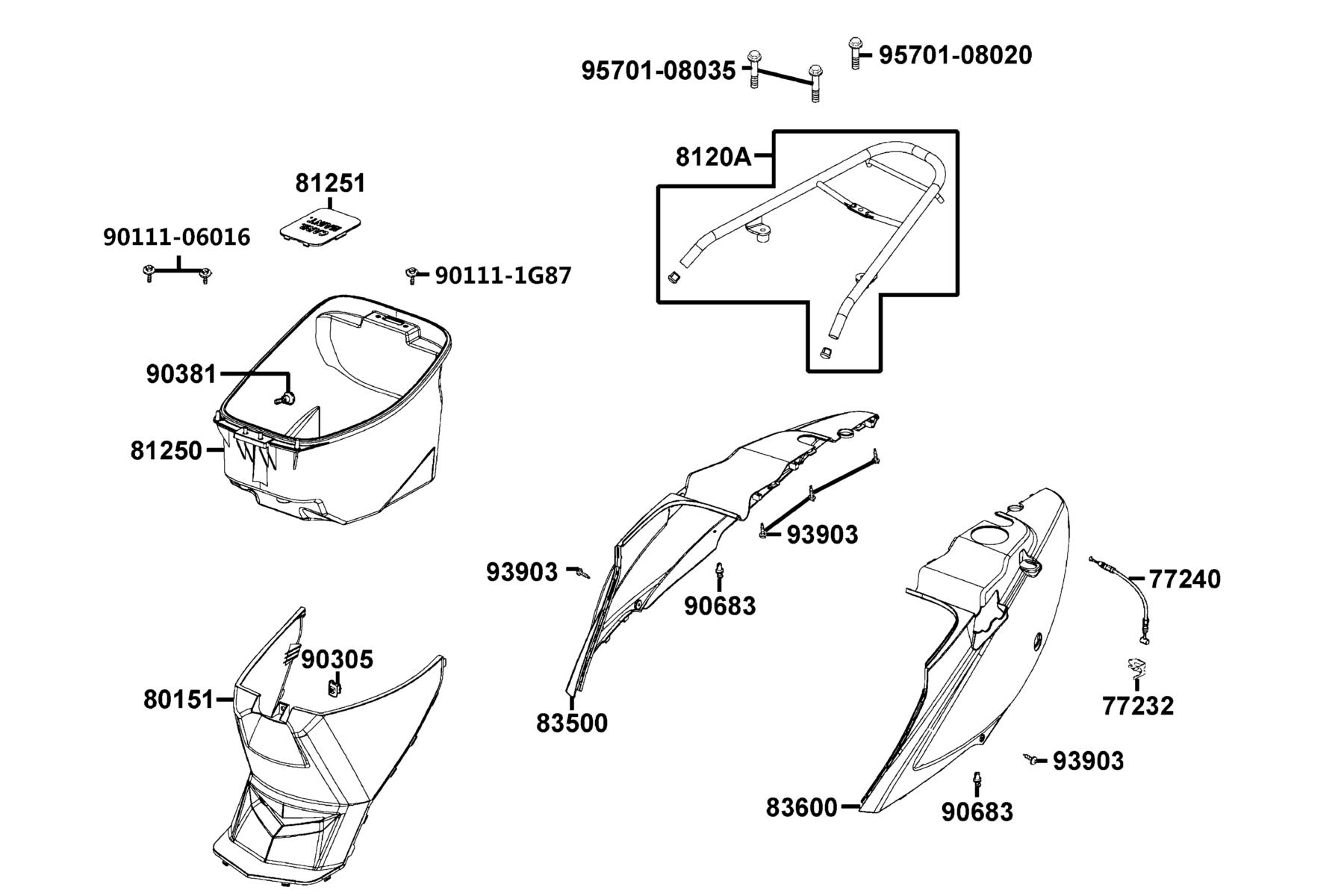 AGILITY 125(2021) Body Cover ● Luggage Box parts diagram