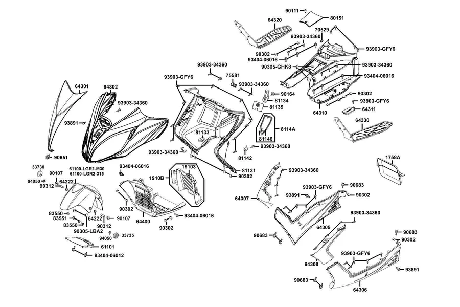 F05 Front Cover and Floor Panel parts diagram