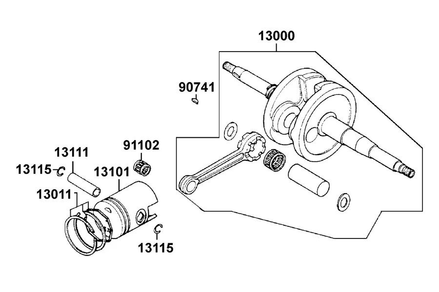 E10 Crankshaft and Piston parts diagram