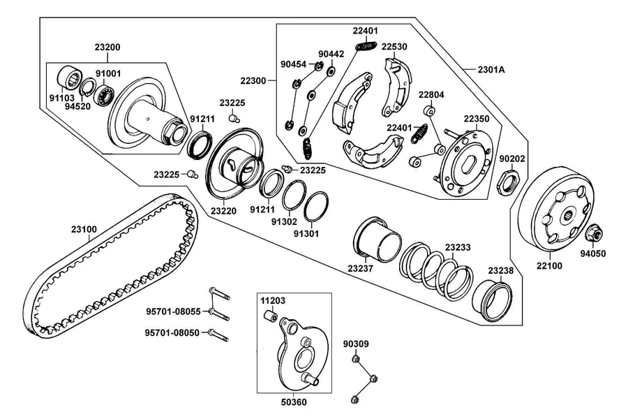 E07 Driven Pulley parts diagram