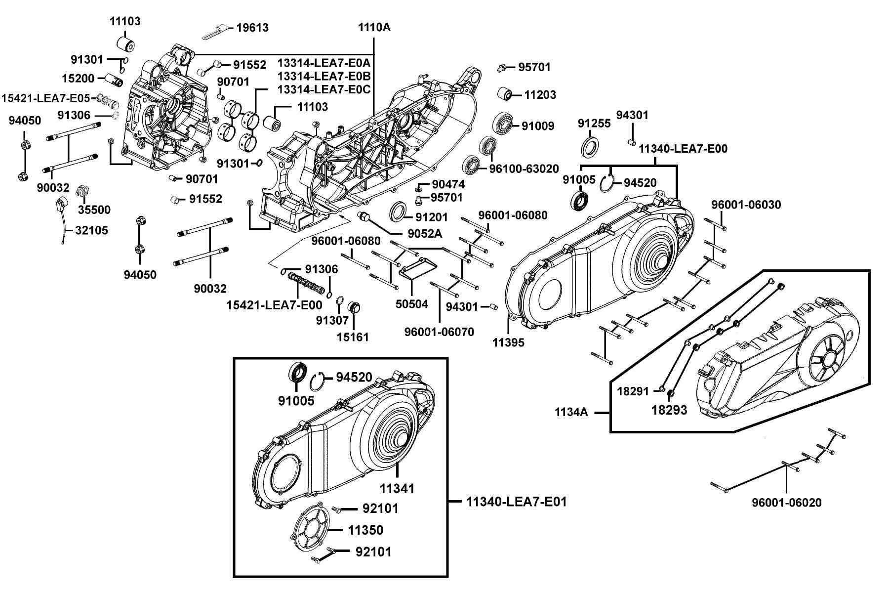 KYMCO PEOPLE GTi200 (2012+) Crank Case parts diagram