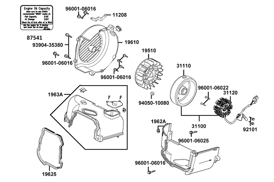E08 Fan Cover and Generator parts diagram