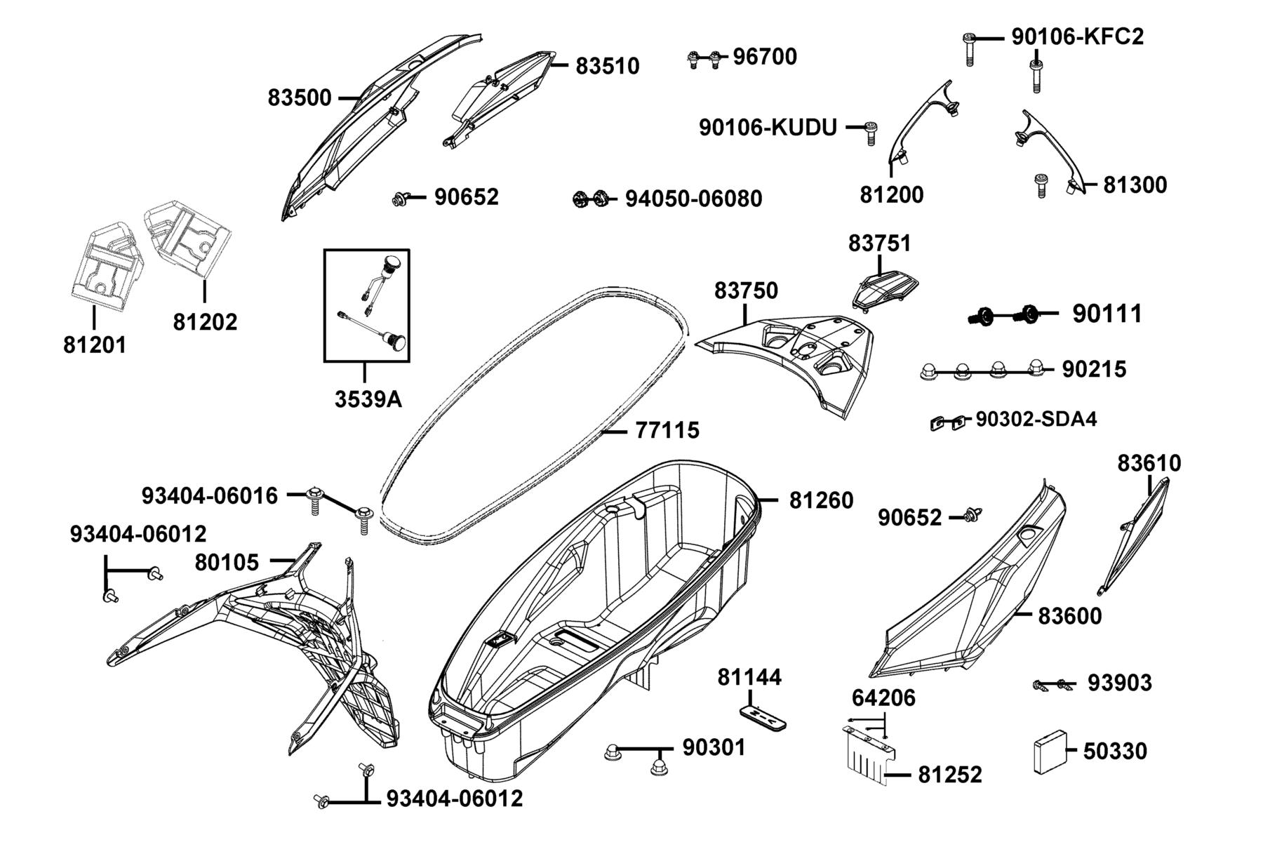 KYMCO DTX 360 Body Cover and Luggage Box parts diagram
