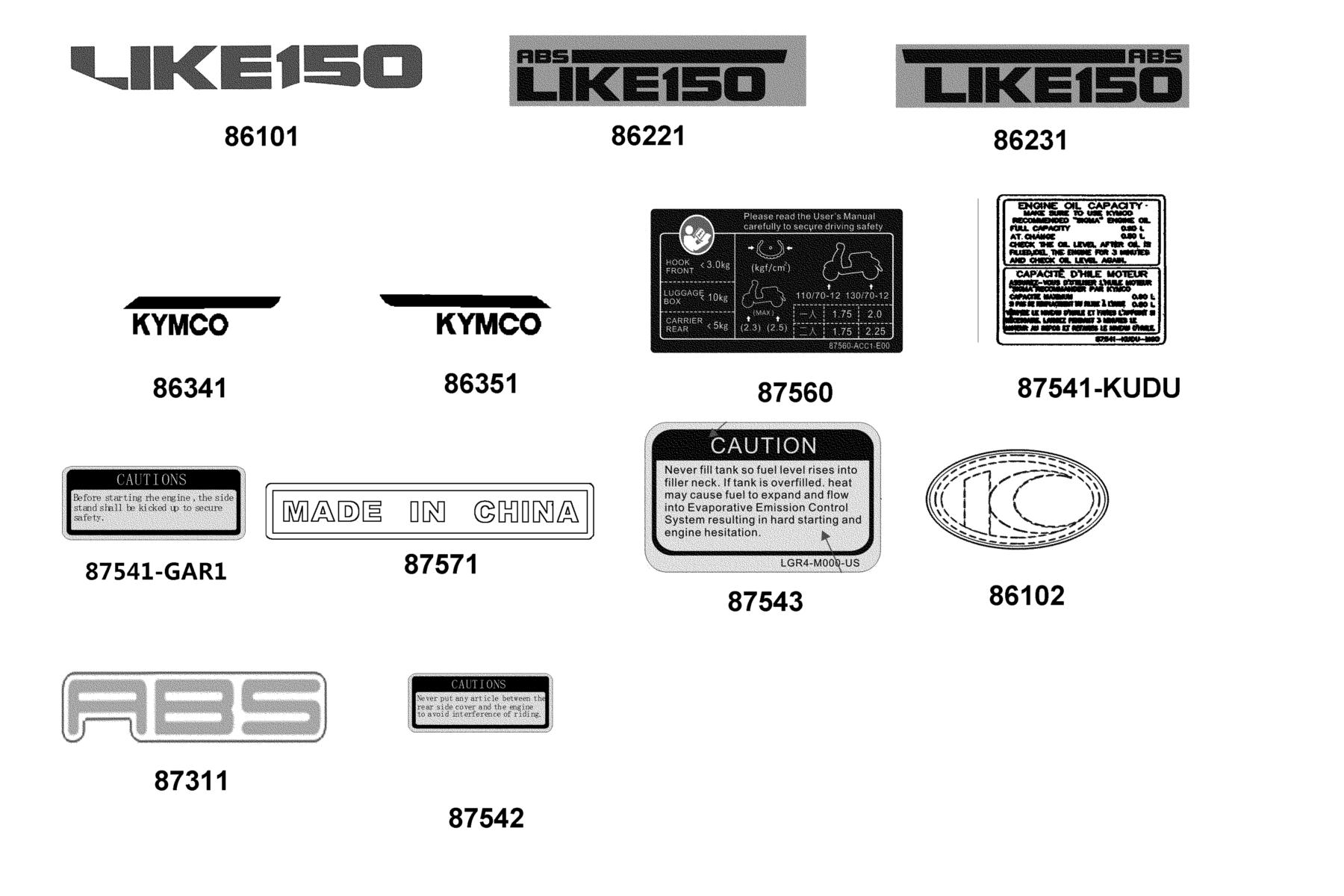 Like 150i ABS(2022) Emblem ● Stripe parts diagram