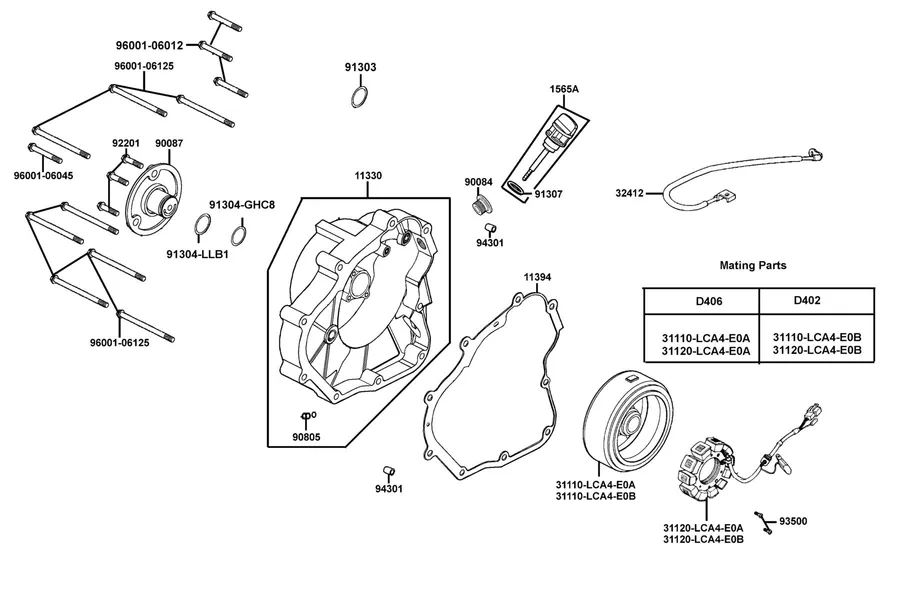 E05 Right Crankcase Cover and Generator parts diagram