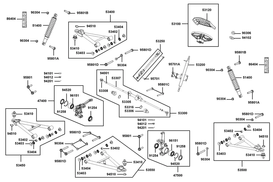 F06 Cushion Assy Fr and Wheel Assy Steering parts diagram